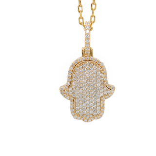 Small Hamsa Diamond Pendant With Chain 1.40 CT