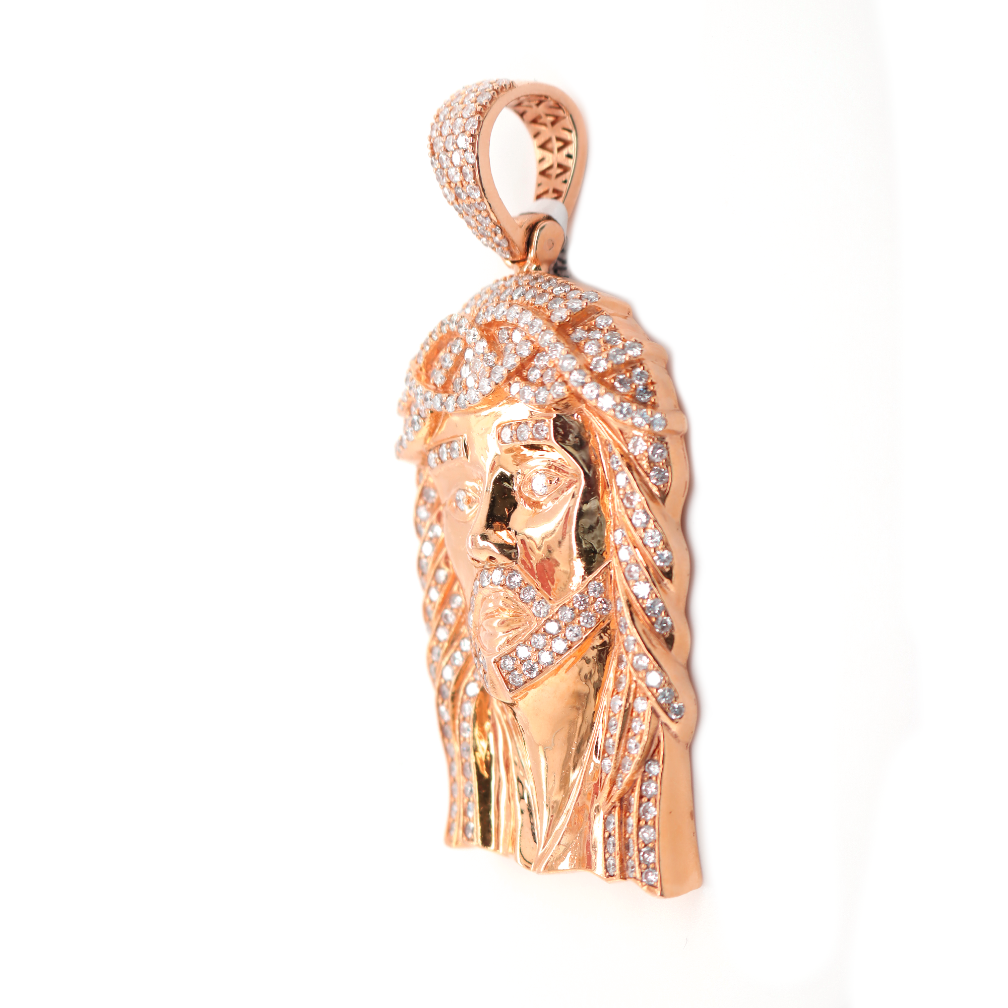 Large Jesus Diamond Rose Gold Pendant 7.25 CT