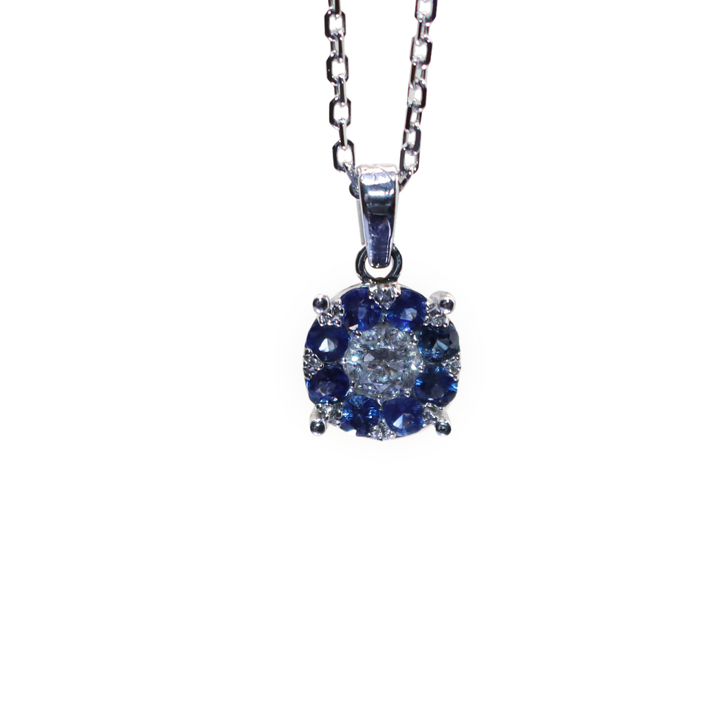 Cluster Diamond Sapphire Pendant 0.30 CT