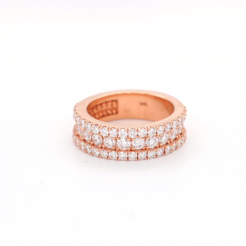 3 Row Half Way Diamond Rose Gold Ring 2.58 CT