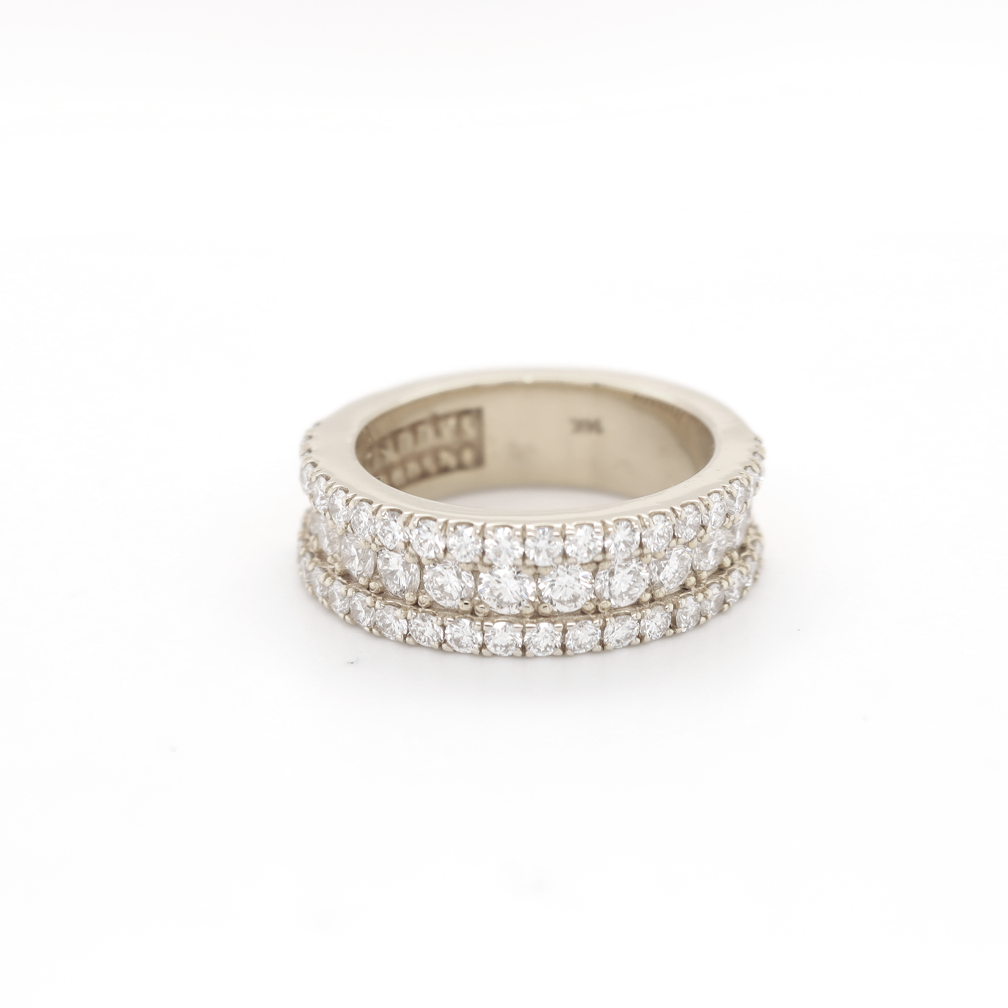 3 Row Half Way Diamond White Gold Ring 2.58 CT