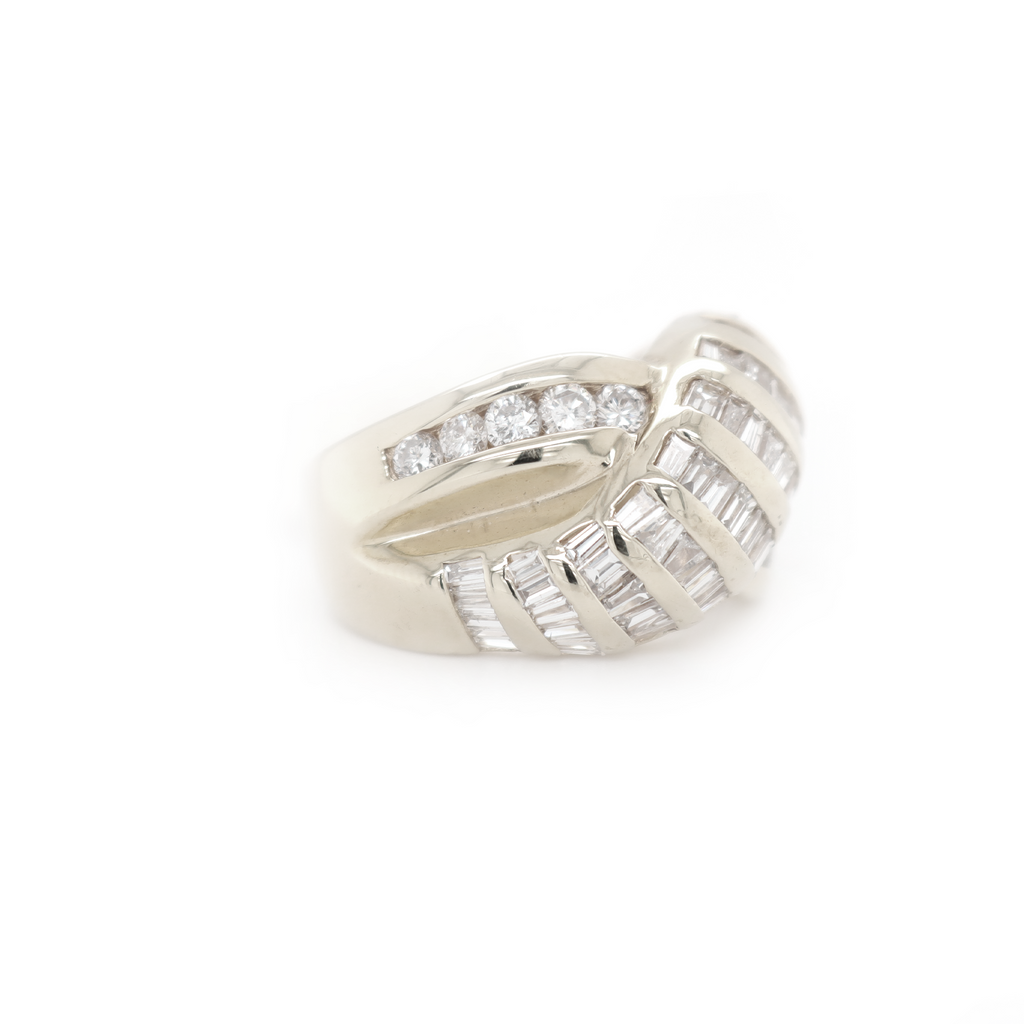 X Baguette And Round Diamond White Gold Ring 1.40 B 0.65 R