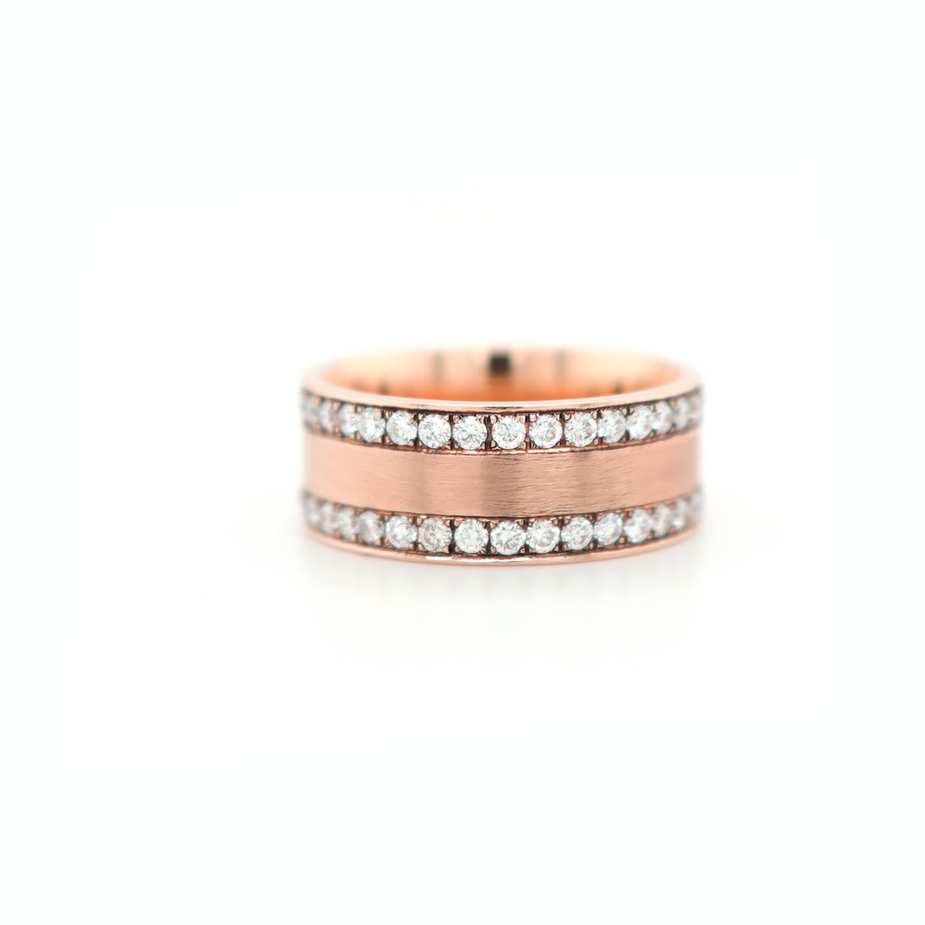 2 Row Half Way Diamond Rose Gold Ring 1.15 CT