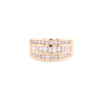 Round And Baguette Diamond Rose Gold Ring 1.10 R 0.60 B