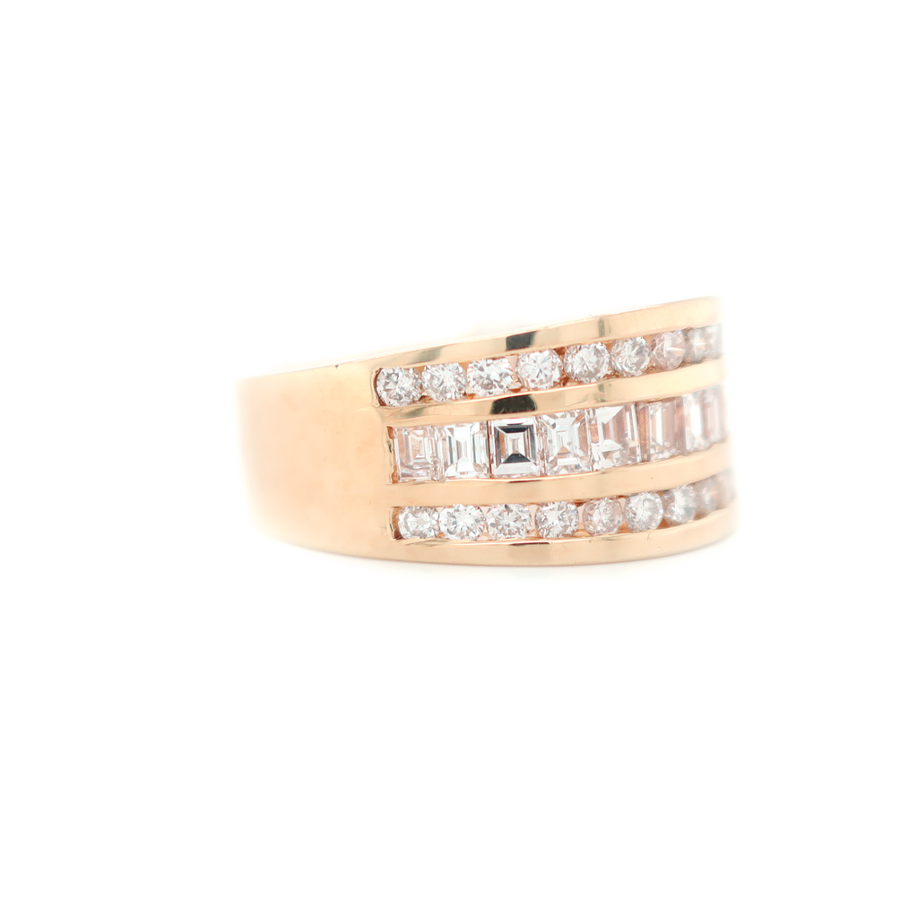 Round And Baguette Diamond Rose Gold Ring 1.10 R 0.60 B