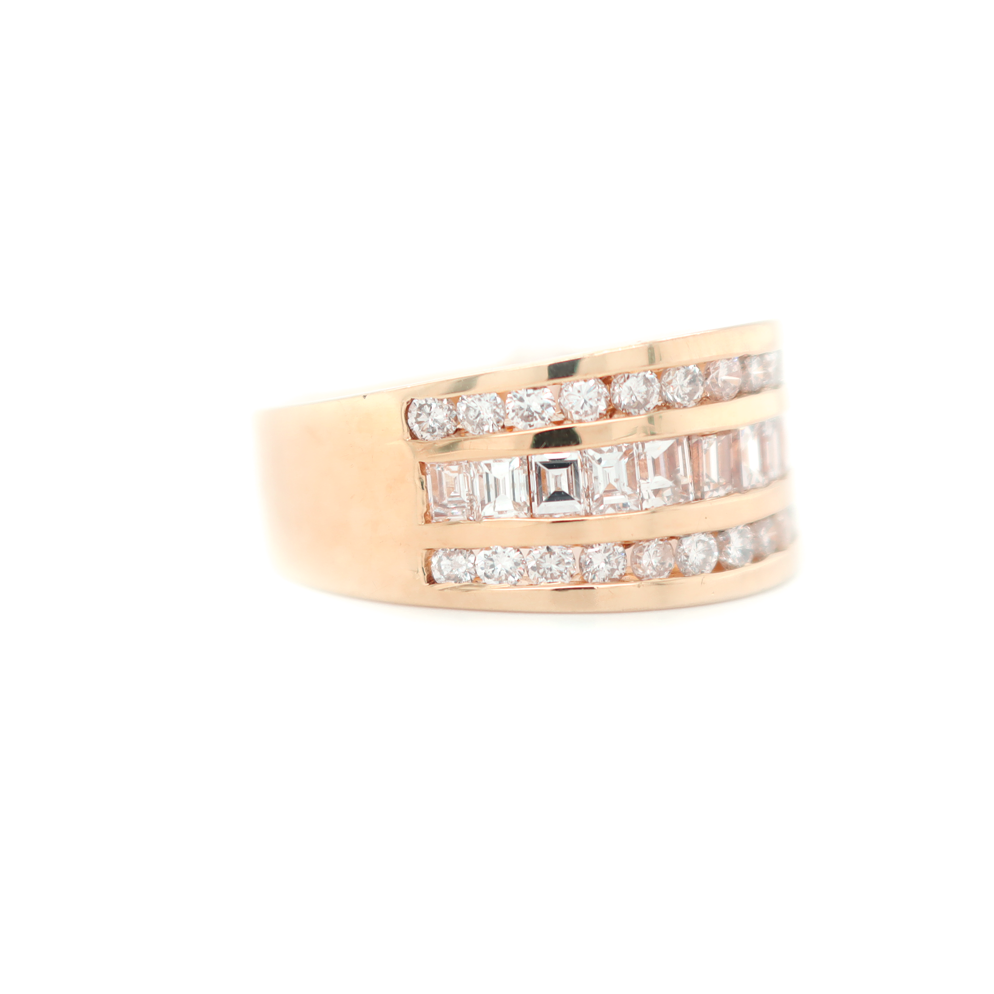 Round And Baguette Diamond Rose Gold Ring 1.10 R 0.60 B