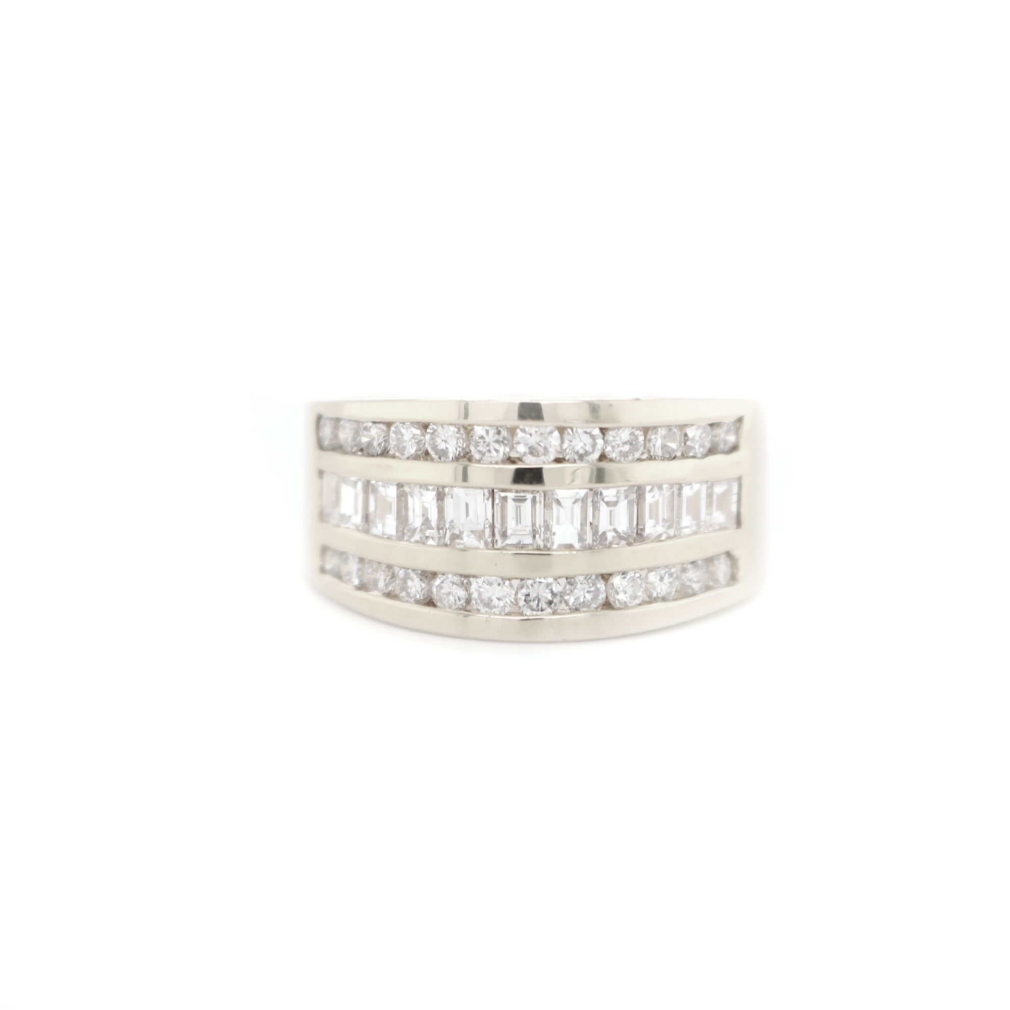 Round And Baguette Diamond White Gold Ring 1.10 R 0.60 B