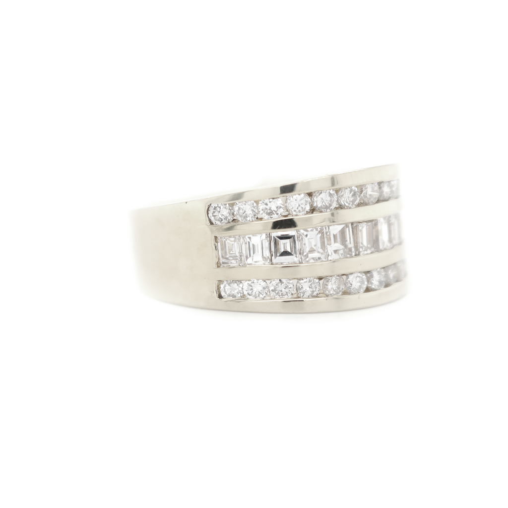 Round And Baguette Diamond White Gold Ring 1.10 R 0.60 B