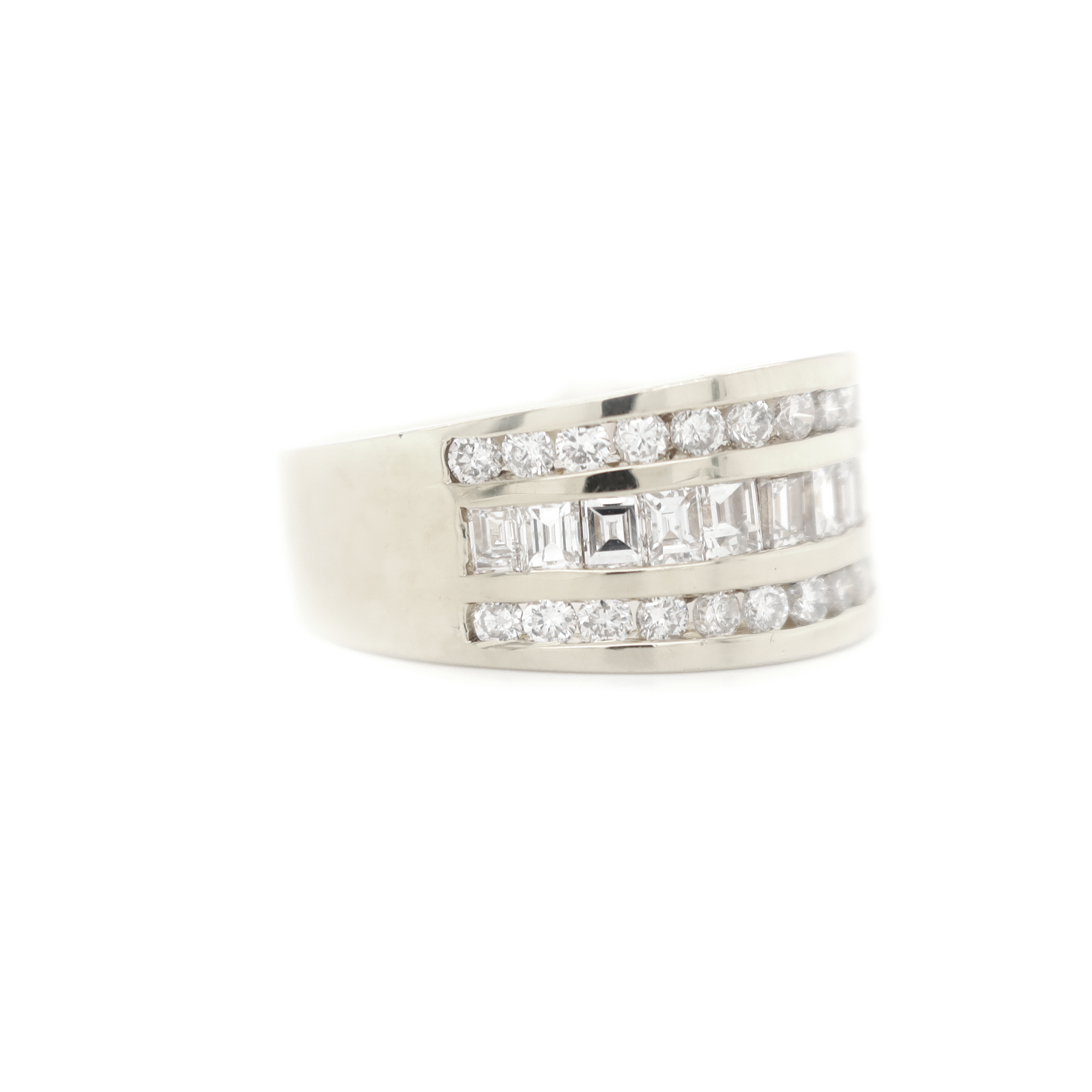 Round And Baguette Diamond White Gold Ring 1.10 R 0.60 B