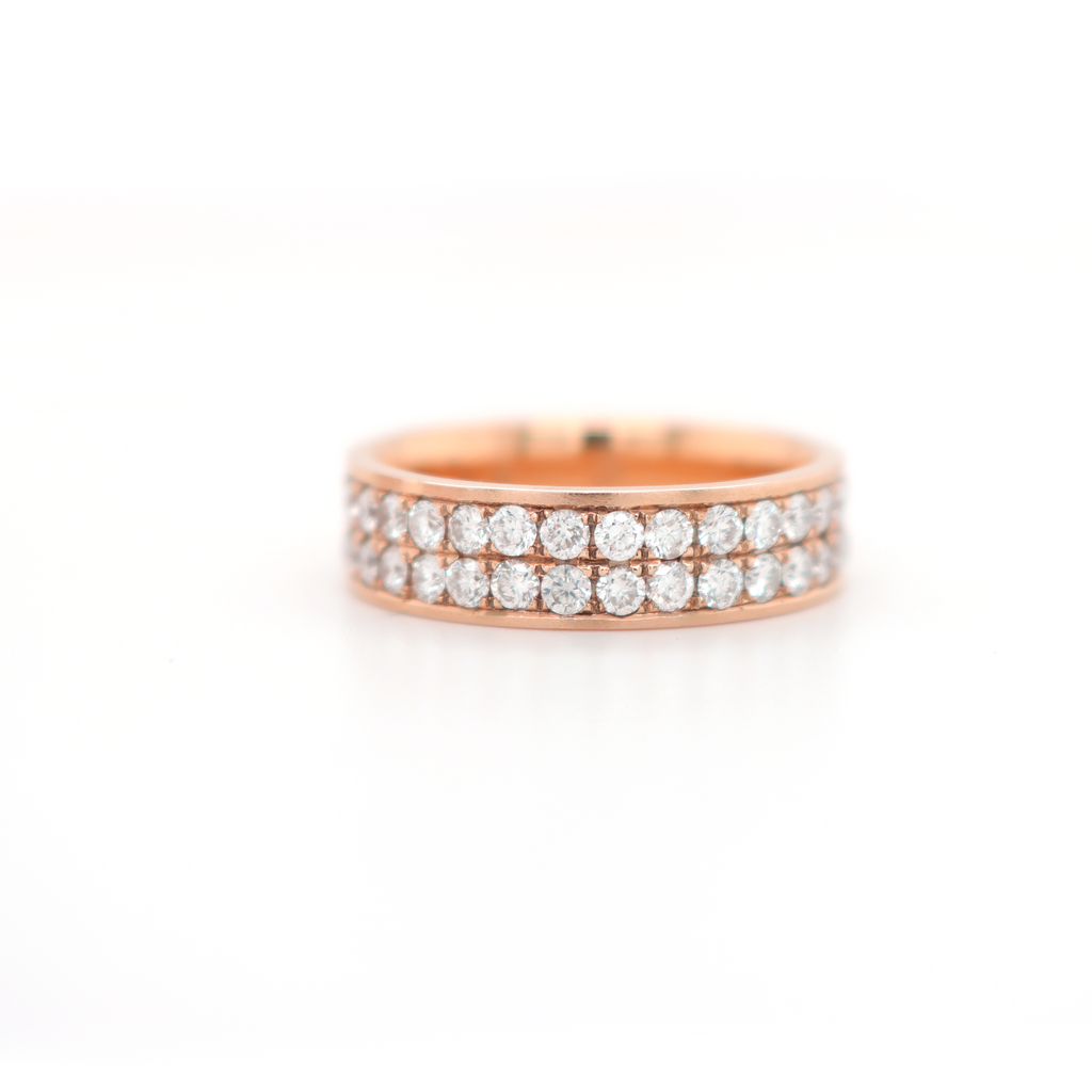 2 Row Half Way Diamond Rose Gold Ring 2.00 CT
