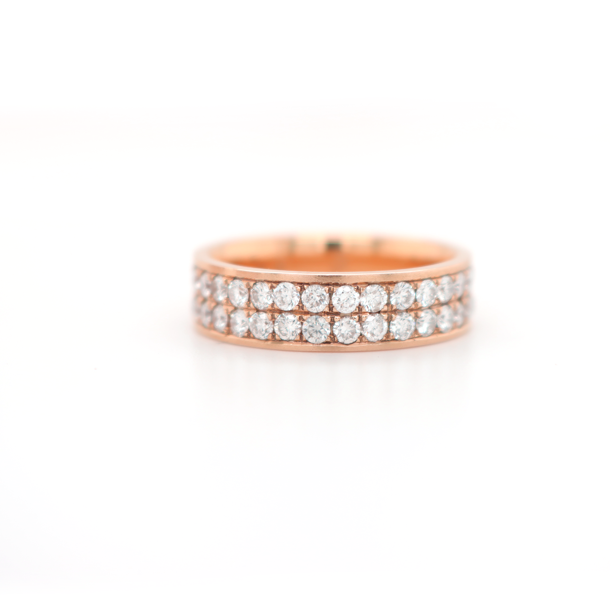 2 Row Half Way Diamond Rose Gold Ring 2.00 CT
