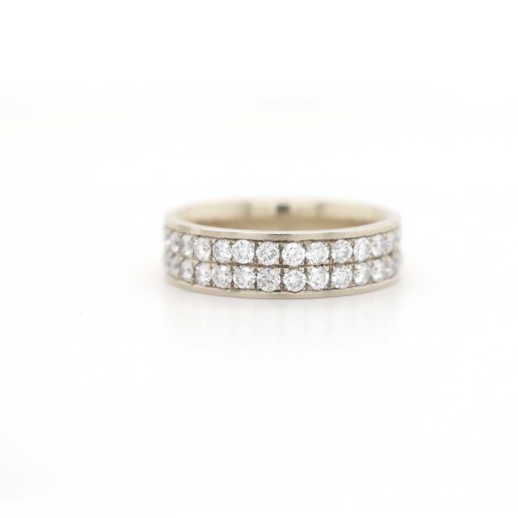 2 Row Half Way Diamond White Gold Ring 2.00 CT