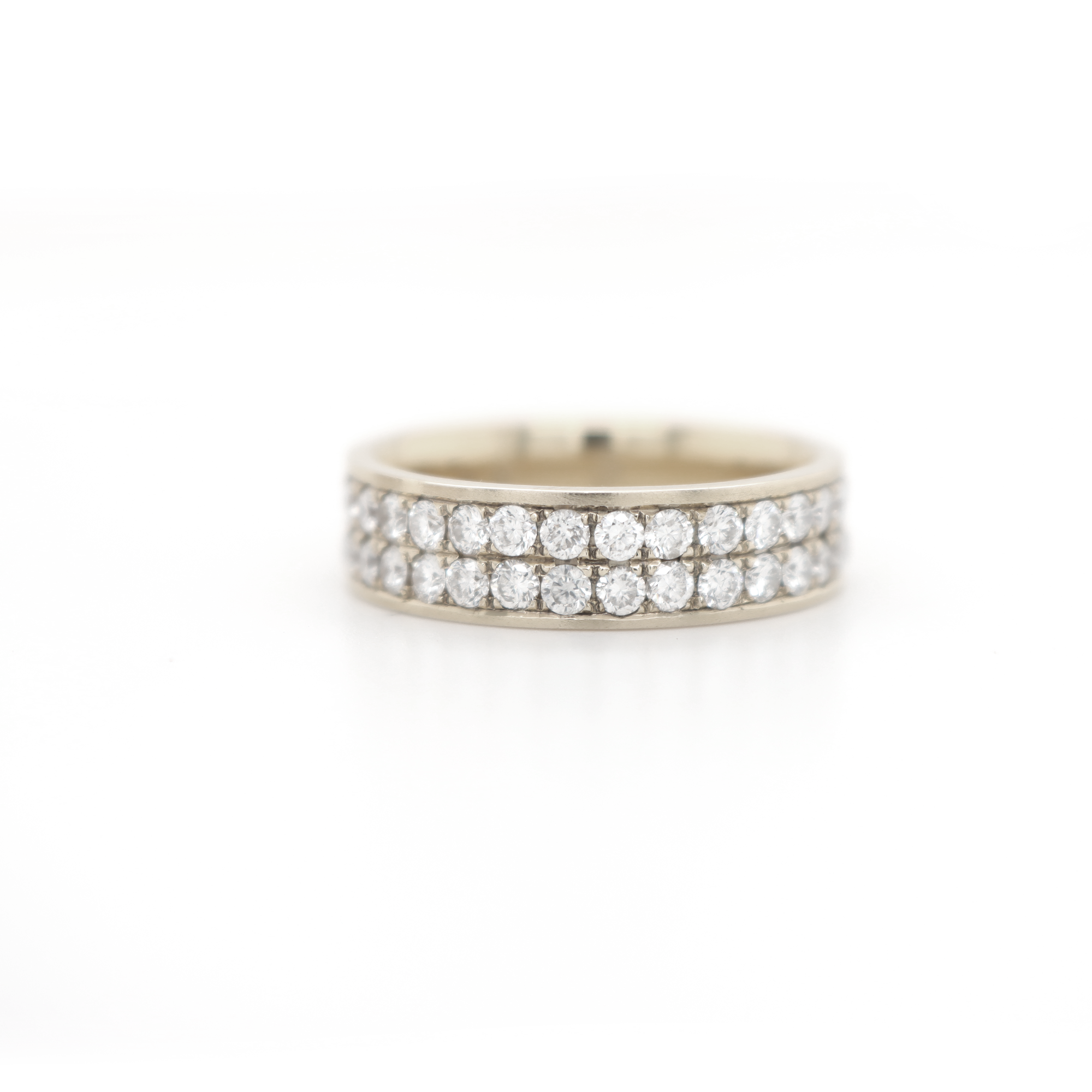 2 Row Half Way Diamond White Gold Ring 2.00 CT