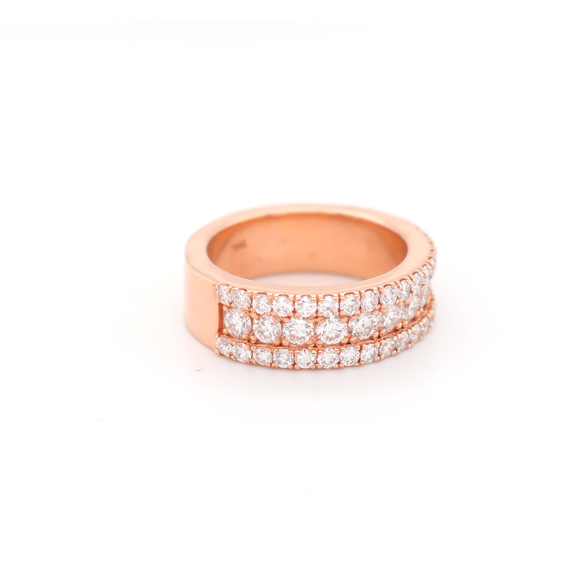 3 Row Half Way Diamond Rose Gold Ring 2.58 CT