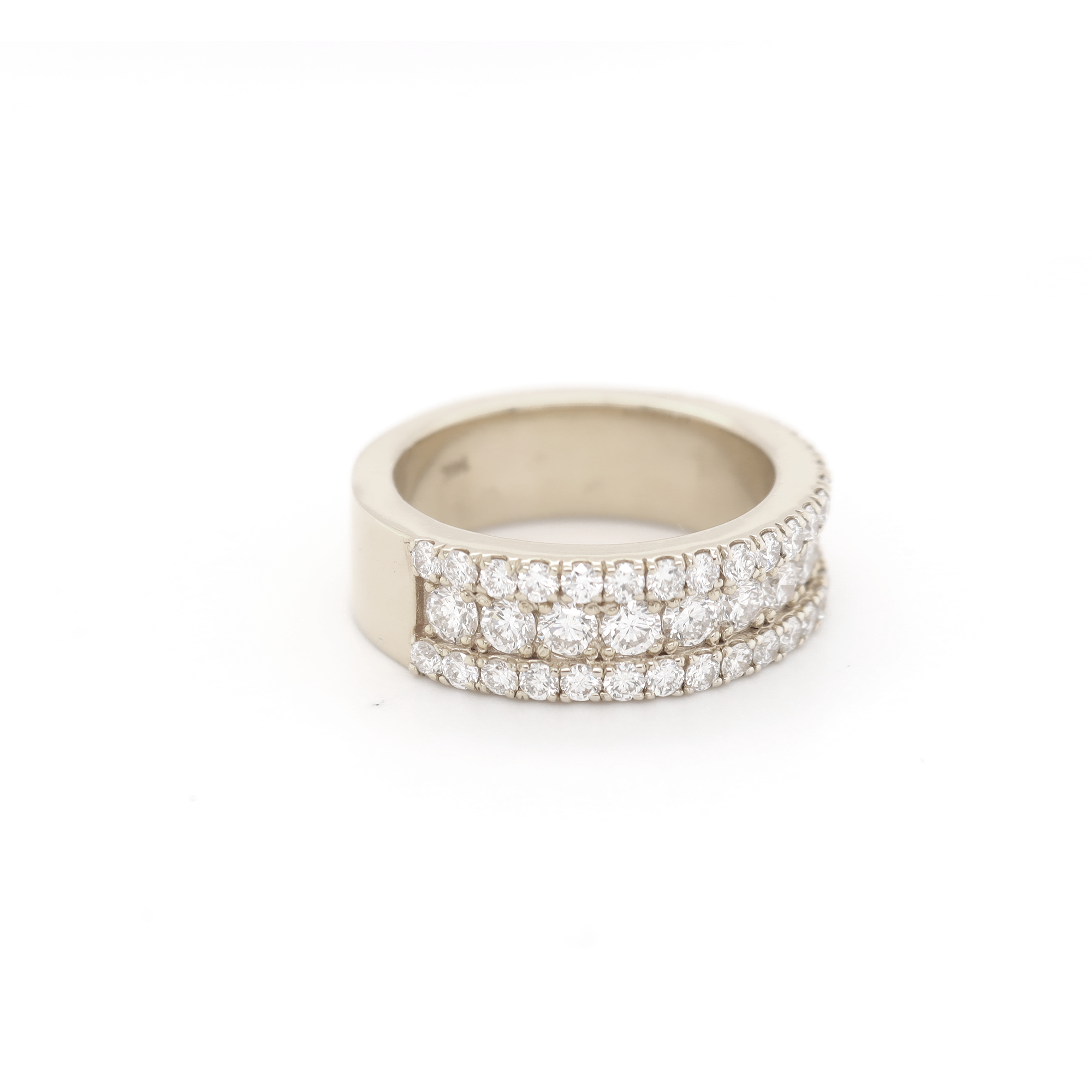 3 Row Half Way Diamond White Gold Ring 2.58 CT