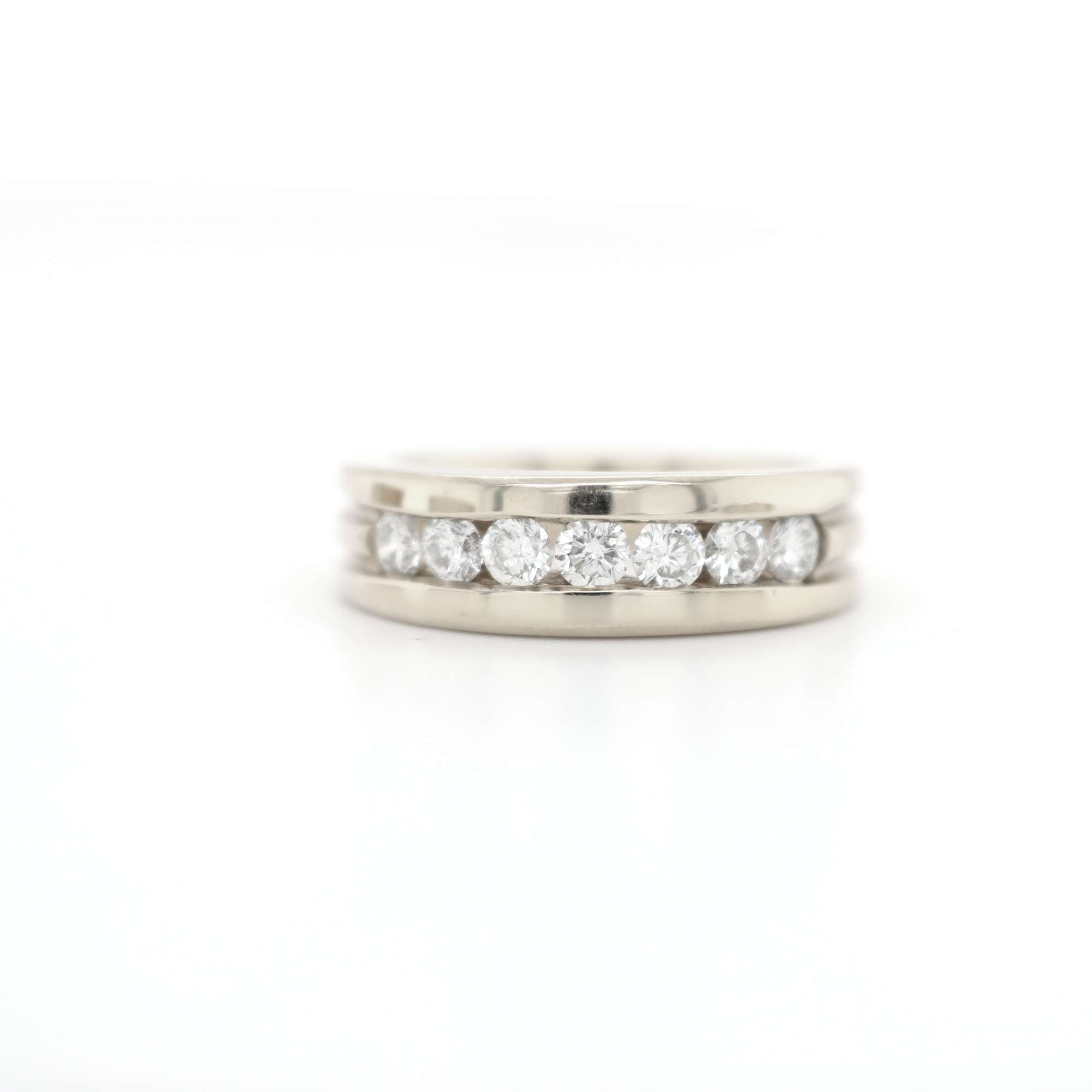 Single Row Half Way Diamond White Gold Ring 1.00 CT