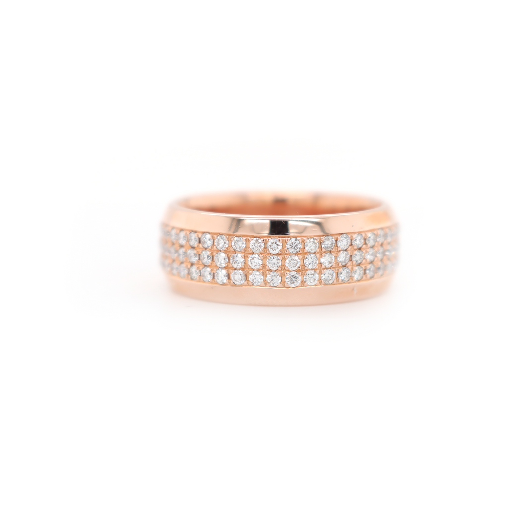 3 Row Curved Half Way Diamond Rose Gold Ring 1.13CT