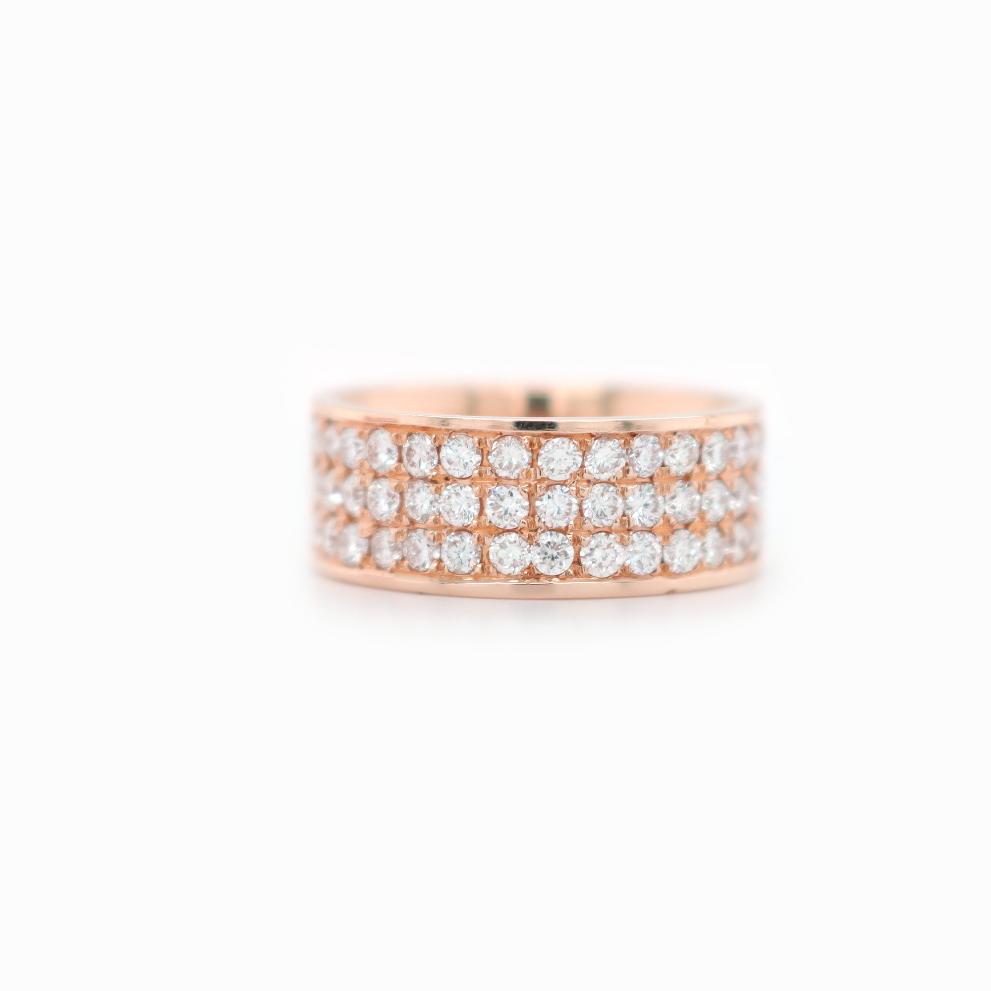 3 Row Half Way Diamond Rose Gold Ring 2.00 CT