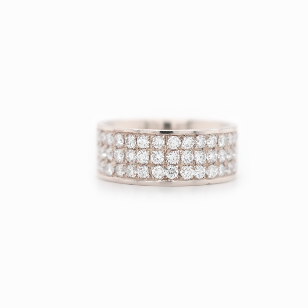 3 Row Half Way Diamond White Gold Ring 2.00 CT