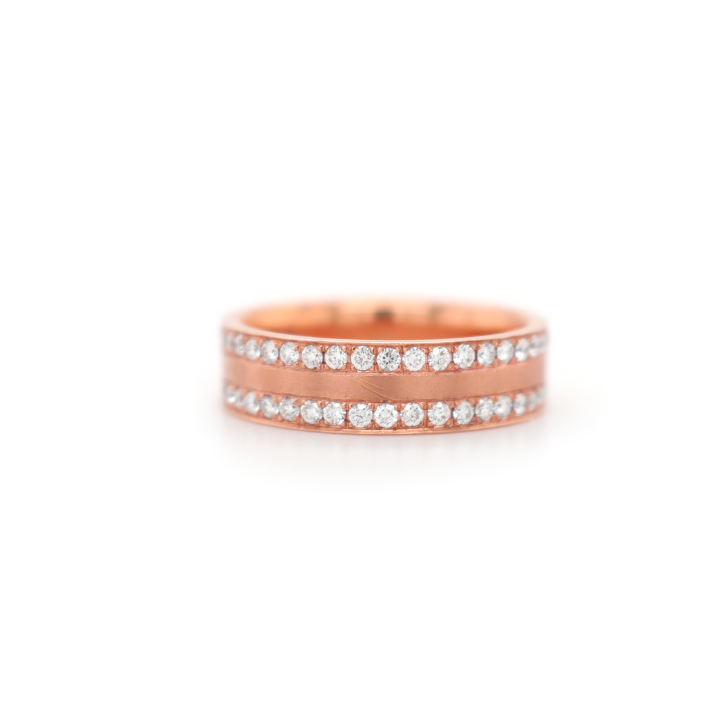 Small 2 Row Half Way Diamond Rose Gold Ring 0.80 CT