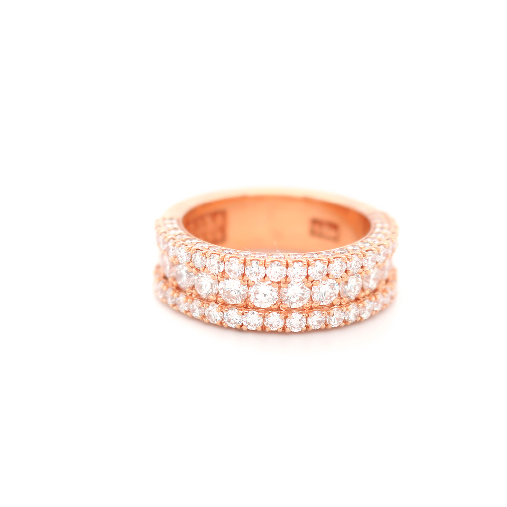 3 Row Half Way On Edges Diamond Rose Gold Ring 3.23 CT