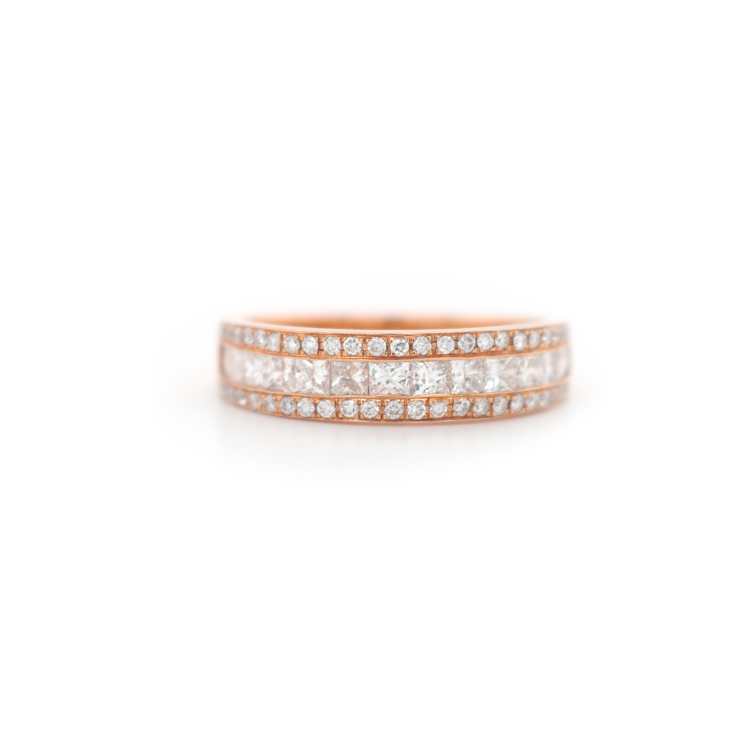 Small Half Way Round/Princess Cut Diamond Rose Gold Ring R-0.51 CT P-1.43 CT