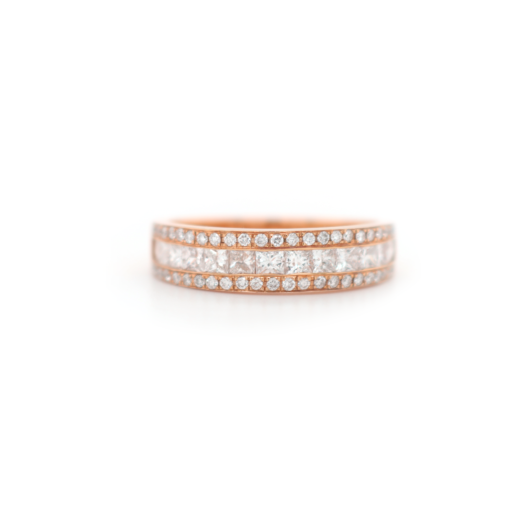 Small Half Way Round/Princess Cut Diamond Rose Gold Ring R-0.51 CT P-1.43 CT