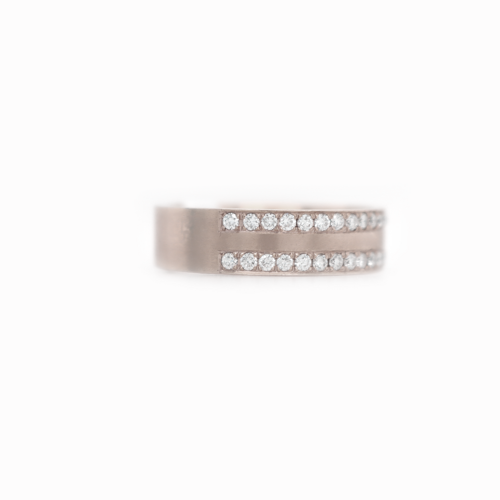 Small 2 Row Half Way Diamond White Gold Ring 0.80 CT