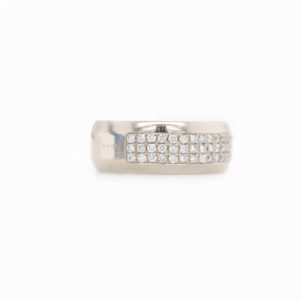 3 Row Curved Half Way Diamond White Gold Ring 1.13CT