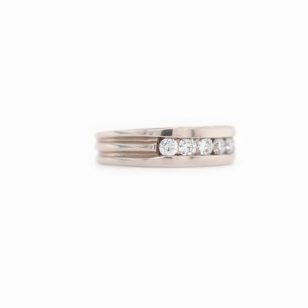 Single Row Half Way Diamond White Gold Ring 1.00 CT