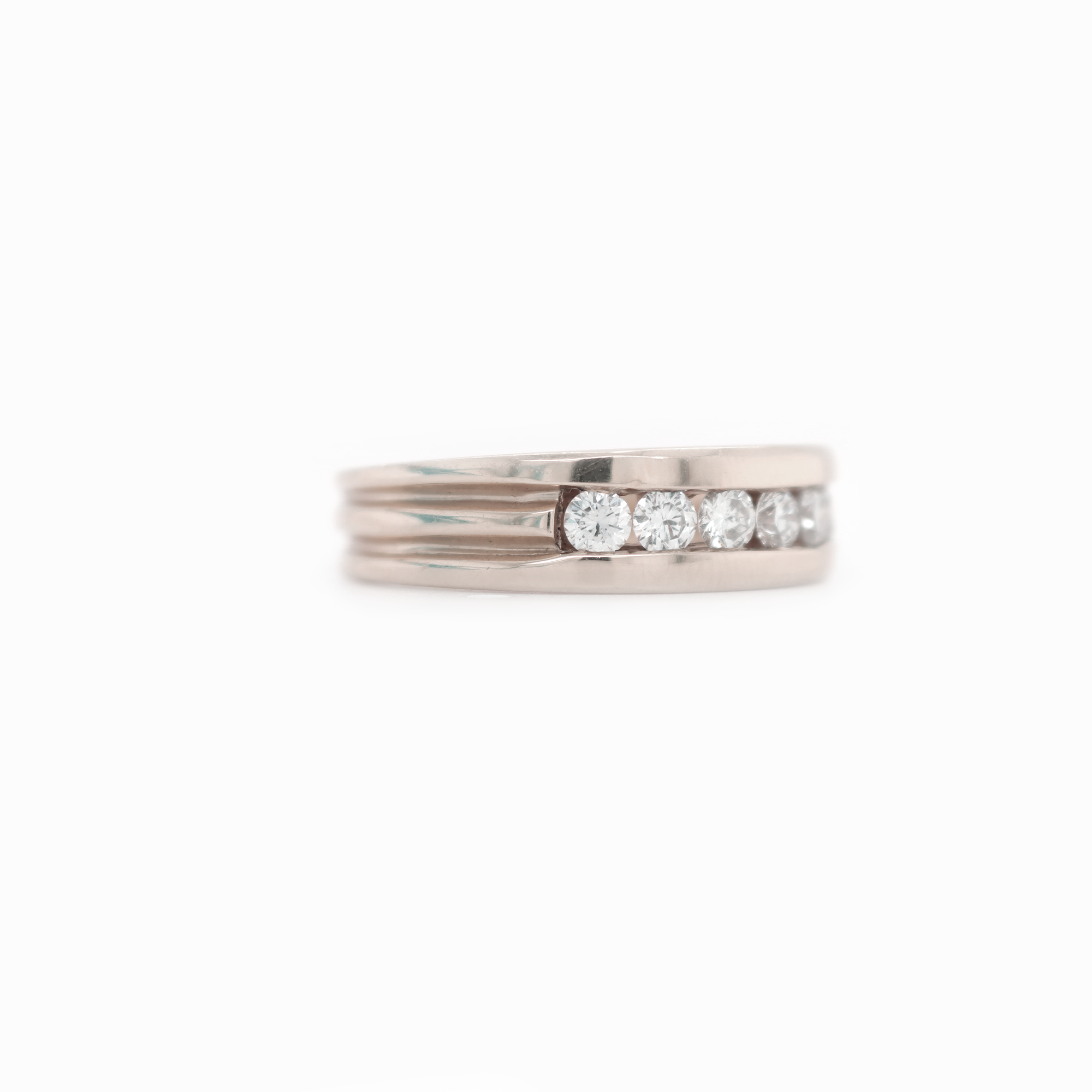 Single Row Half Way Diamond White Gold Ring 1.00 CT