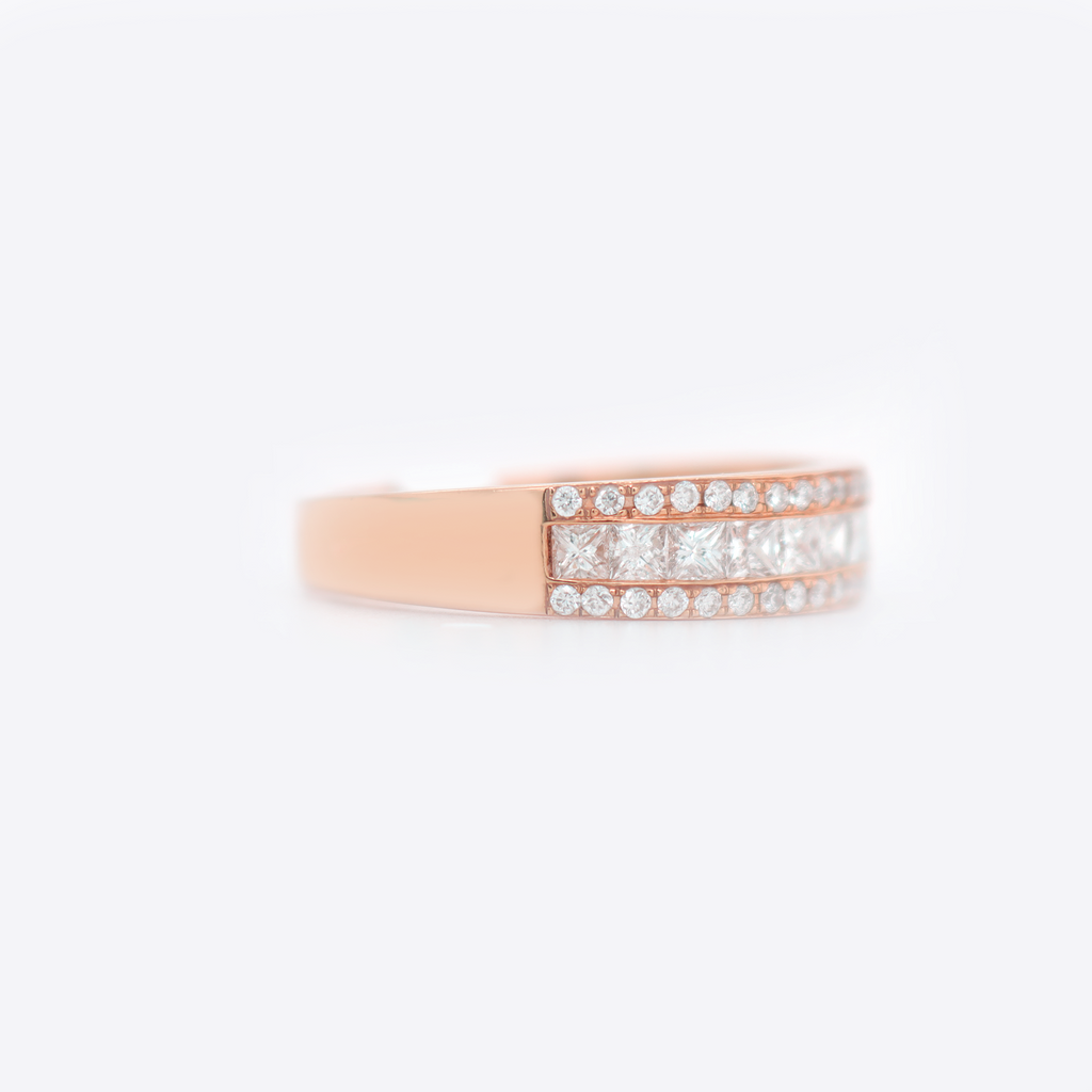Small Half Way Round/Princess Cut Diamond Rose Gold Ring R-0.51 CT P-1.43 CT
