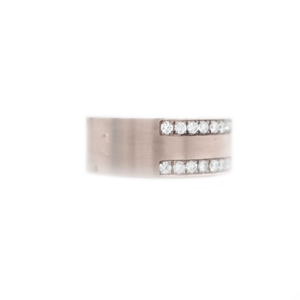2 Row Half Way Diamond White Gold Ring 1.15 CT