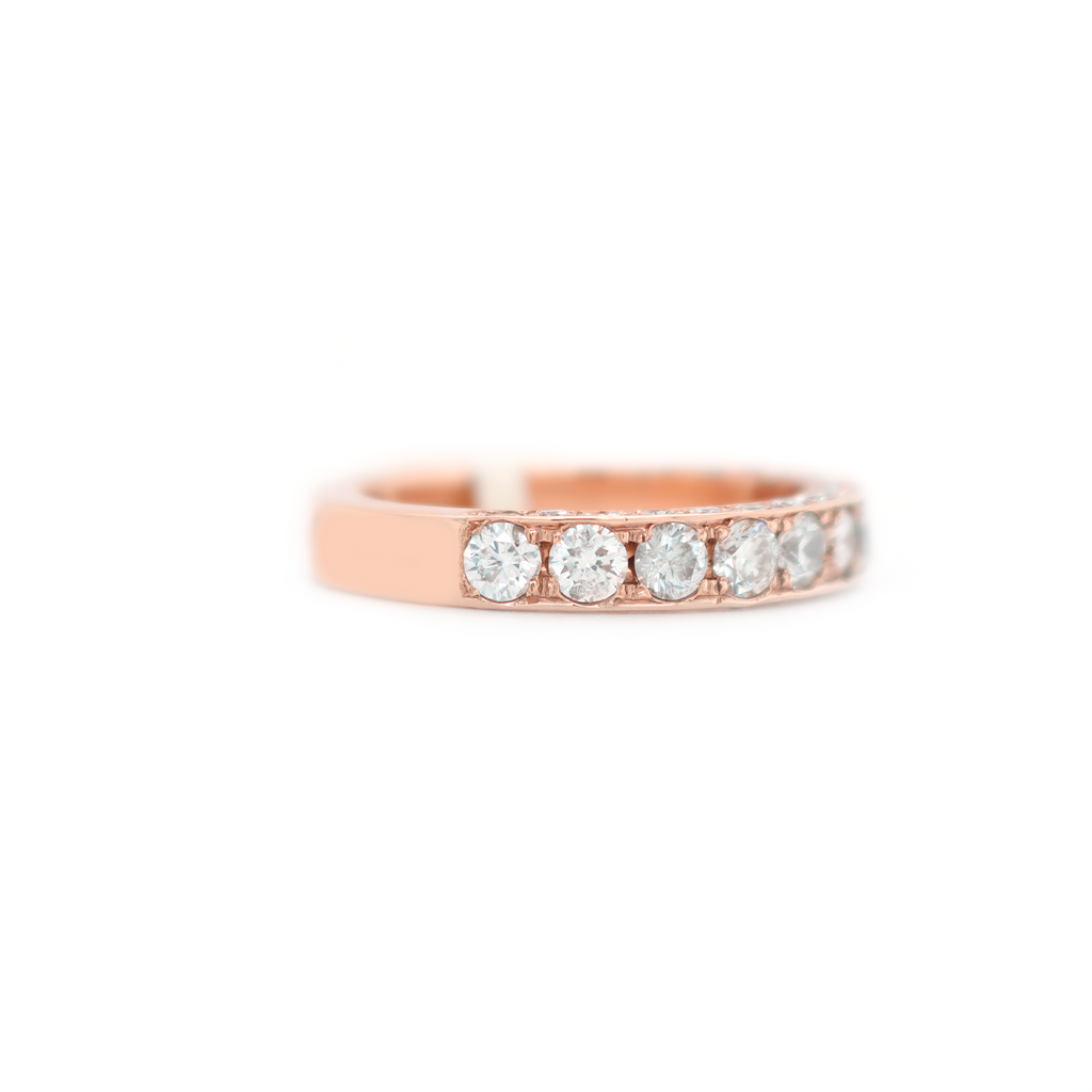 Single Row Half Way Diamond Rose Gold Ring 1.70 ct