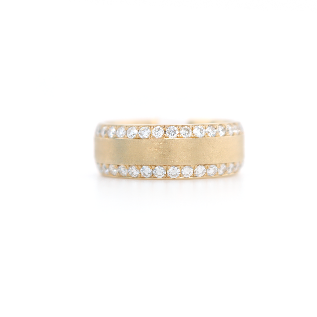 2 Row With Sand Blast Half Way Diamond Ring 0.88 CT