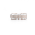 2 Row With Sand Blast Half Way Diamond White Gold Ring 0.88 CT