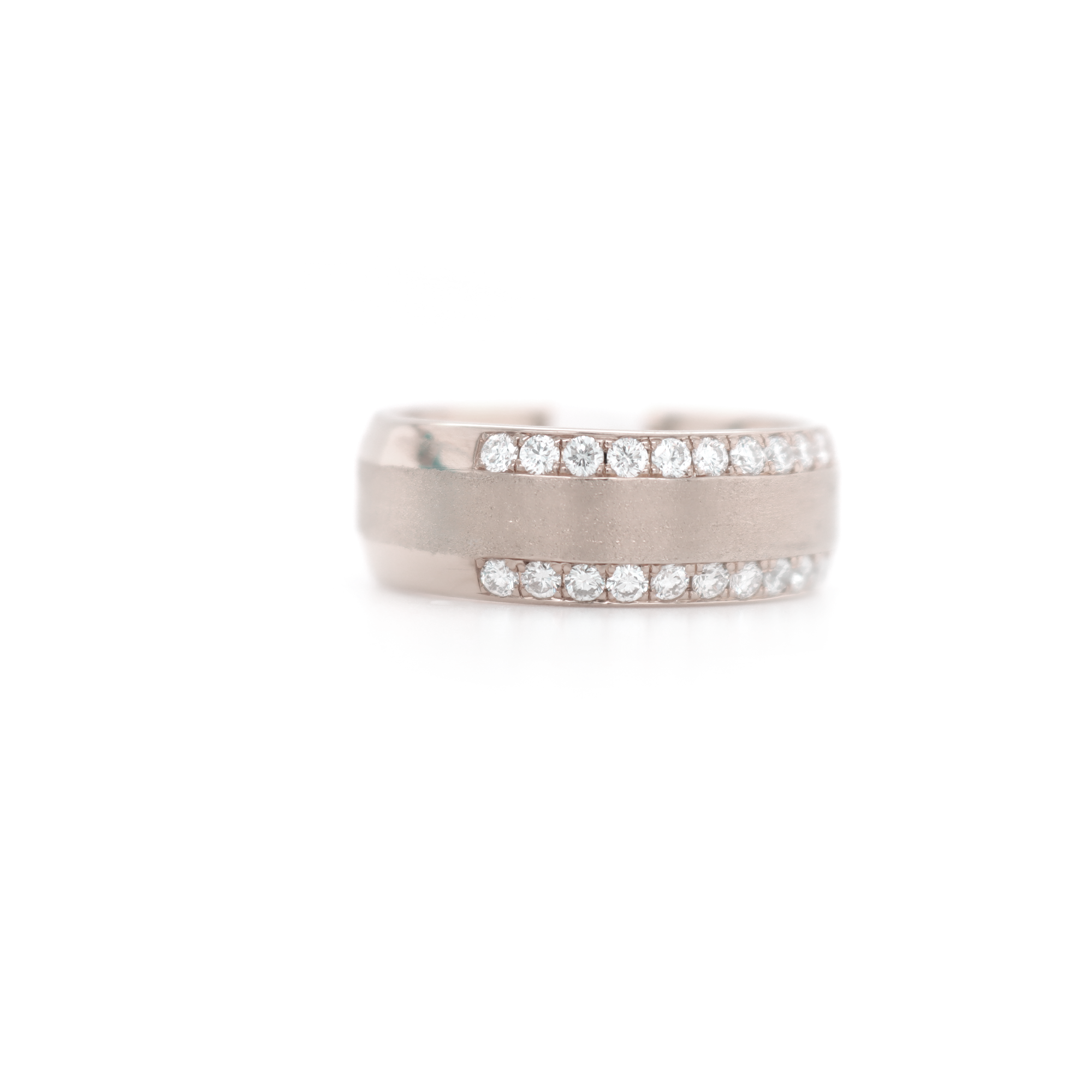 2 Row With Sand Blast Half Way Diamond White Gold Ring 0.88 CT