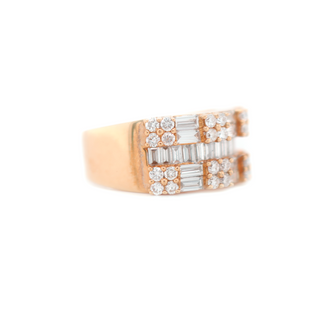 Round And Baguette Diamond Rose Gold Ring 1.60 B 0.75 R