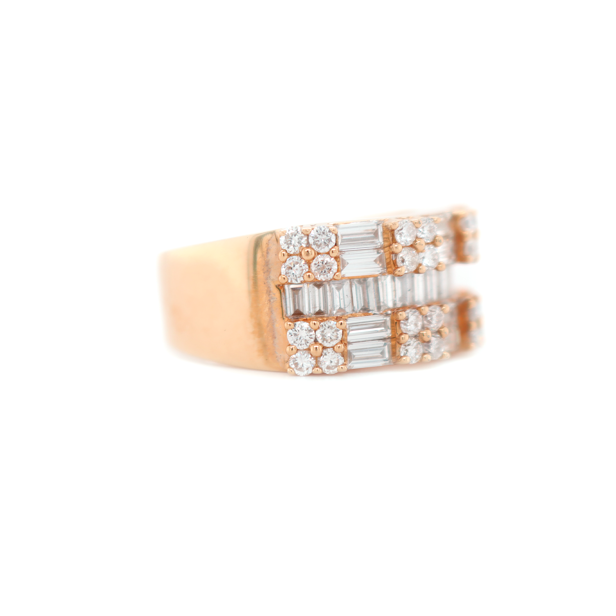 Round And Baguette Diamond Rose Gold Ring 1.60 B 0.75 R